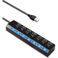 thumbnail image 1 of 7 Port USB 2.0 Hub  Ultra Slim Portable Data Hub Individual LED lit Power Switches  Compatible for All Windows/Linux /Mac Systems/MacBook Pro/Mouse/Keyboard/Games/USB Device, 1 of 6