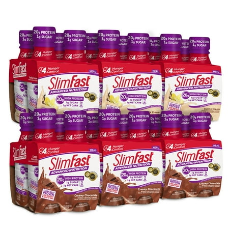 SlimFast Advanced Nutrition Shakes, Chocolate & Vanilla Variety Pack, 11 Fl oz, 24 Ct