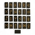 thumbnail image 2 of Black Tourmaline Runes Crystal Rune Stones Set Elder futhark Viking Gemstone Reiki Healing golden Engraved Runic alphabets, 2 of 4
