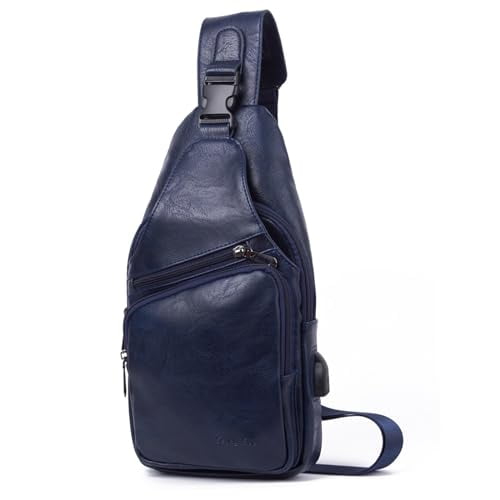 Men's Sling Bag Lightweight Waterproof Chest Shoulder Crossbody Bag with USB Charging Port Blue