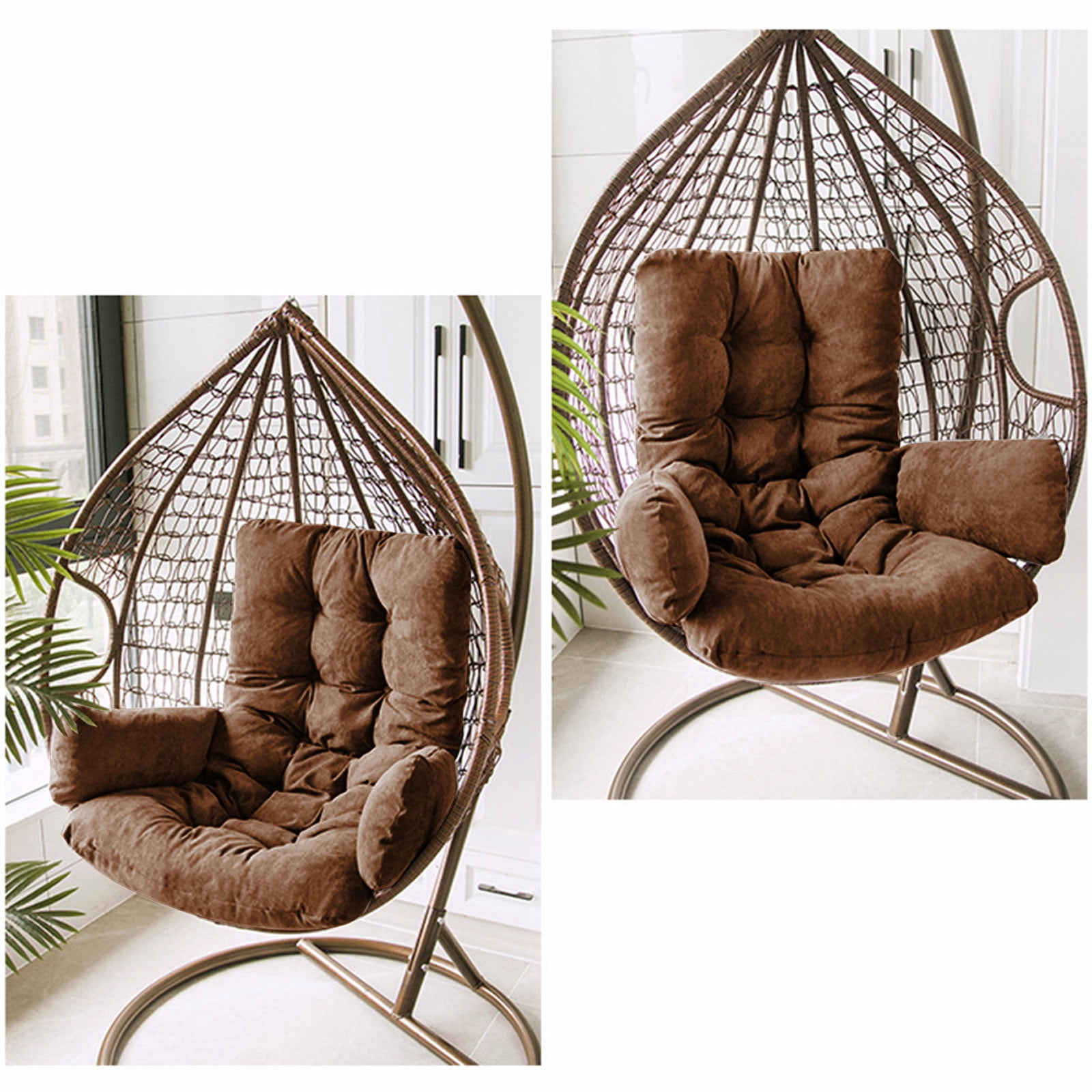 Leodye Outdoor Hanging Egg Chair Cushion Replacement, Thicken Egg Chair Cushion Waterproof Basket Eggs Chairs Cushion with Headrest Pillow, Cushions for Hanging Eggs Chairs Swing