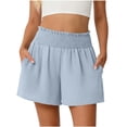 thumbnail image 2 of FengLS Women's Casual Shorts Smocked Elastic Waistband Summer Fashion Dressy Shorts Comfy Loose Fit Trendy Shorts with Side Pockets Lounge Everyday Wear, 2 of 7