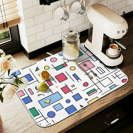 

Yayeee Drying Mat for Kitchen Counter Dishes Microfiber Coffee Decorative Pad Colorful Cartoon Graphic