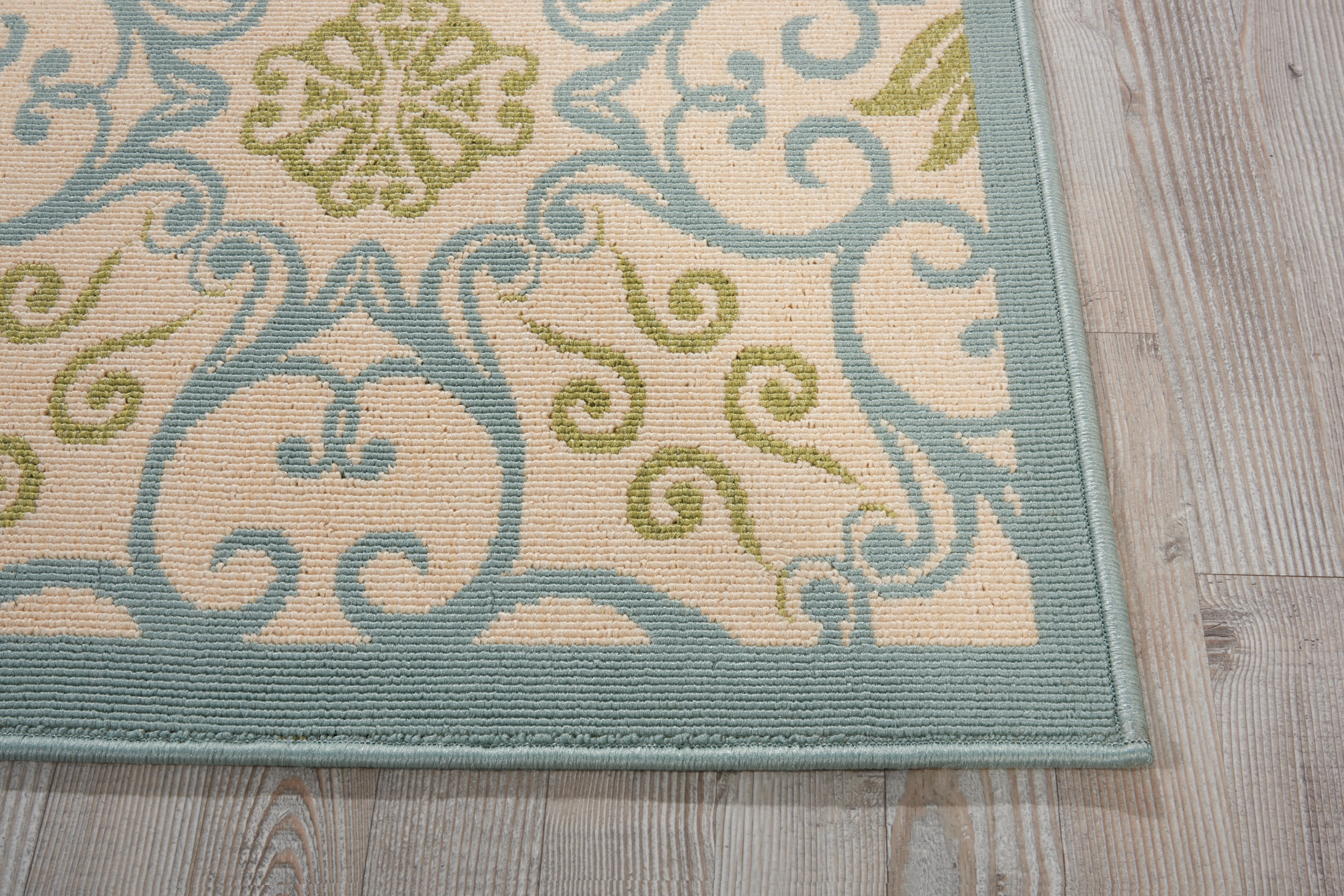 Nourison Caribbean Indoor/Outdoor Ivory/Blue 2'3" x 7'6" Area Rug, (2x8)