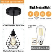 Modern Industrial Pendant Light 2 Pack Black Metal Geometric Cage E26 Hardwired Hanging Ceiling Light for Kitchen Island