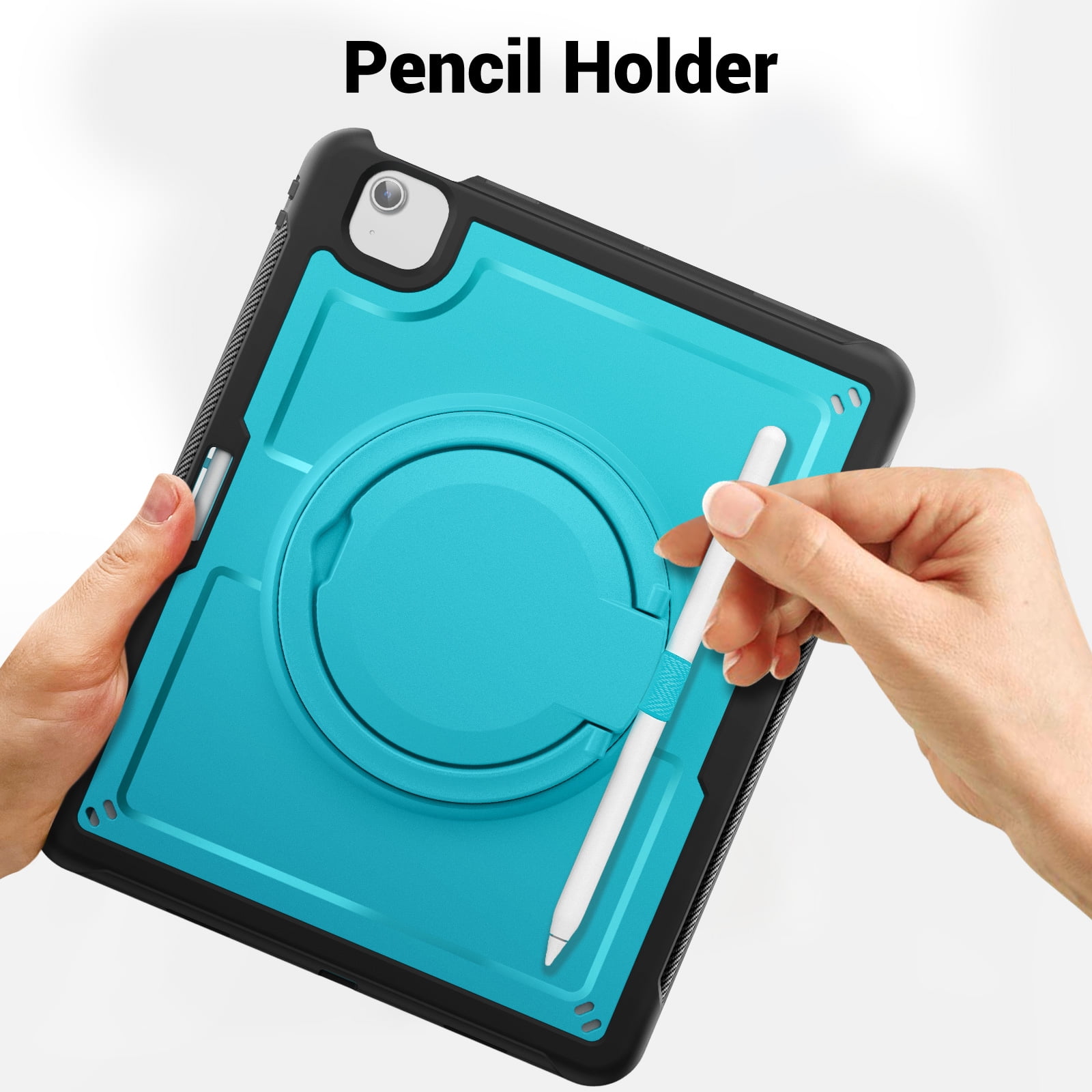 Shockproof Case for Apple iPad Air 13 Inch 2024 M2, Rugged Hybrid Protective Cover with Pencil Holder & Shoulder Strap Kids Friendly Rotating Kickstand Case for iPad Air 13" 2024, Lightblue