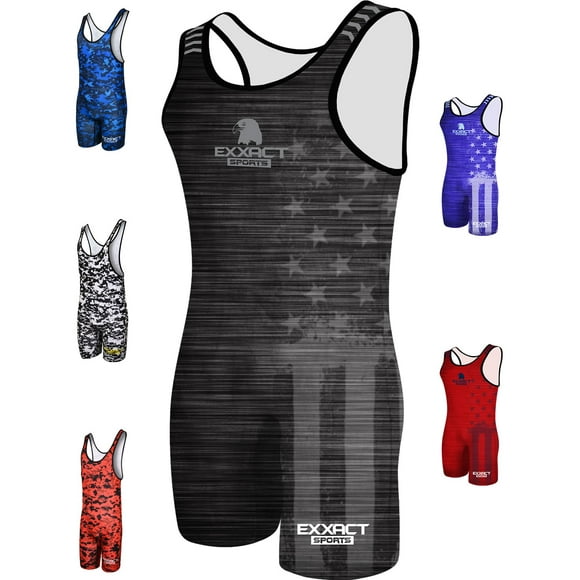 Exxact Sports Patriot Wrestling Singlet for MMA, Powerlifting Singlet Youth Wrestling Singlet Men for Training, Weightlifting (Adult Large, Black)