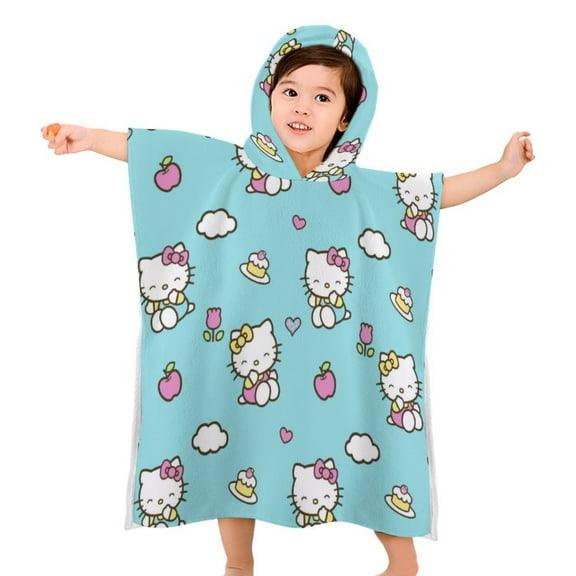 Hello Kitty Kids Beach Towels with Hood Soft Quick Dry Absorbent Hooded Towels Bath Robe for Swim Pool Bath Poncho Towels