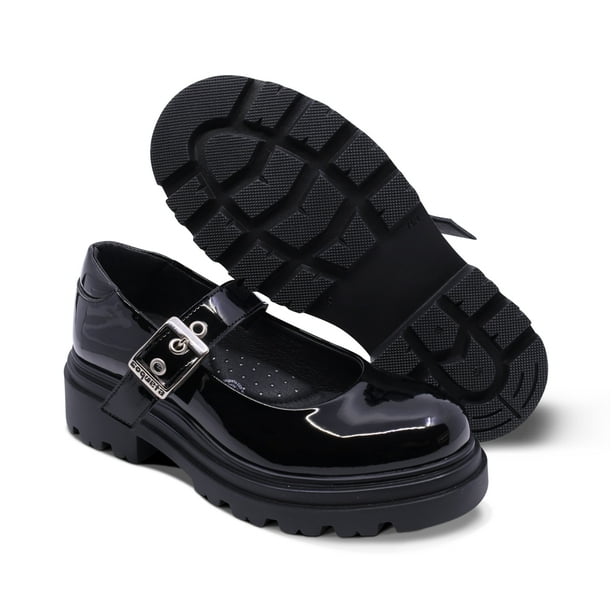 Zapato escolar Coqueta para niña charol negro Jazz con hebilla - Technical View