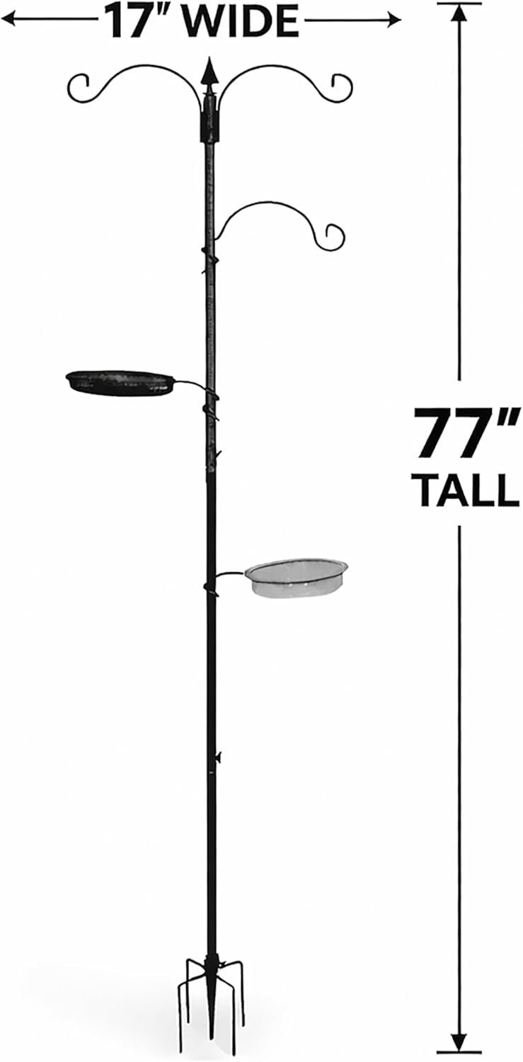 Bird Feeding Station Kit 75" Pole with 5 Prong Base Outdoor Bird Feeder Stand Black Durable Weather-Resistant Design