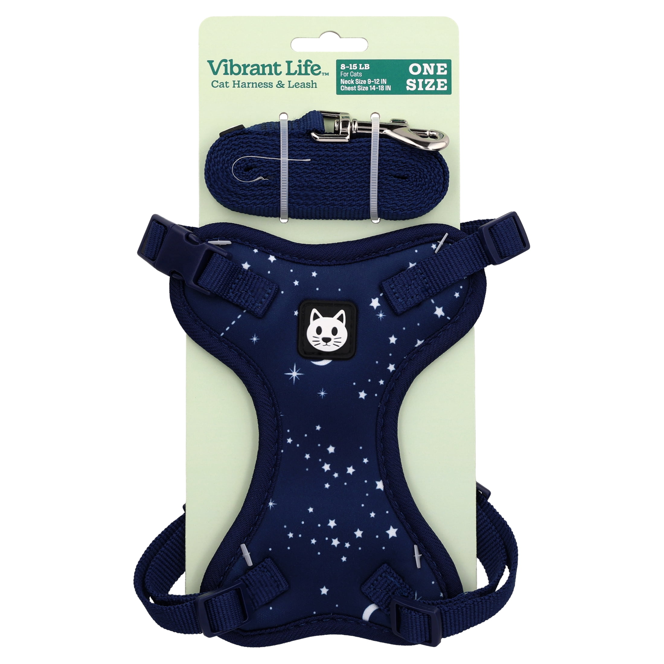 Vibrant Life Adjustable Cat Harness and Leash Set, Blue Celestial, One Size