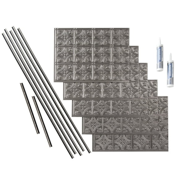 FASÄDE Traditional Style 1 Decorative Vinyl Backsplash 15 sq ft Kit in Galvanized Steel