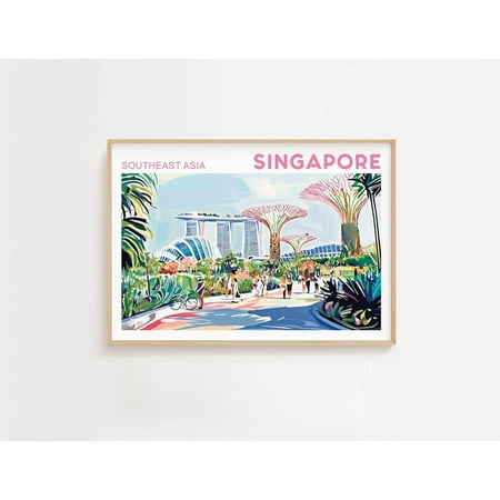 Singapore Art Poster, Singapore Wall Art, Colorful Travel Poster, Singapore Cityscape Poster, Engagement Gift, Wedding Gift, Travel Gift Home Decor, 8x12 UNFRAMED