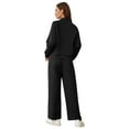 thumbnail image 6 of Kinrui Women's 2 Piece Matching Lounge Set Winter Long Sleeve Quarter Zip Pullover Wide Leg Airport Travel Pants Casual Sweatsuit Tracksuits Black,S, 6 of 8