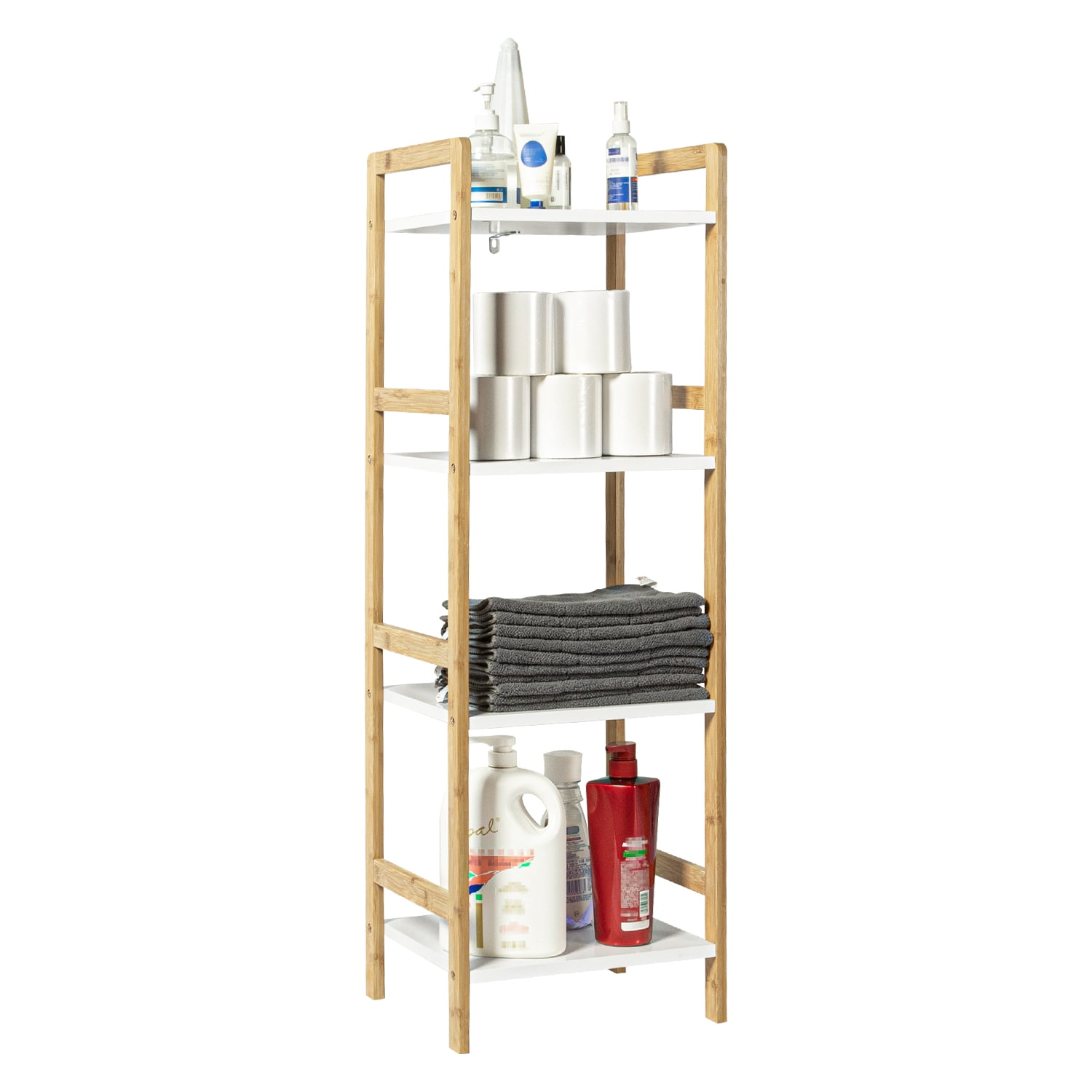 Kepooman 4 Tier Open Floor Shelves, Kitchen Floor Shelf for Living Room, Free Standing Rack Organization for Bedroom, White Kepooman 4 Tier Open Floor Shelves, Kitchen Floor Shelf for Living Room, Free Standing Rack Organization for Bedroom, White