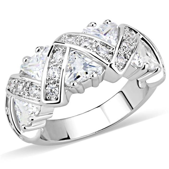 Alamode 3W1533-9 Women Rhodium Brass Ring with AAA Grade CZ in Clear - Size 9