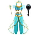 thumbnail image 1 of Vestido de princesa Jasmine para niñas, disfraz de Aladdín, trajes de tul tradicionales árabes para Halloween, juego de rol Fivean unisex, 1 of 2