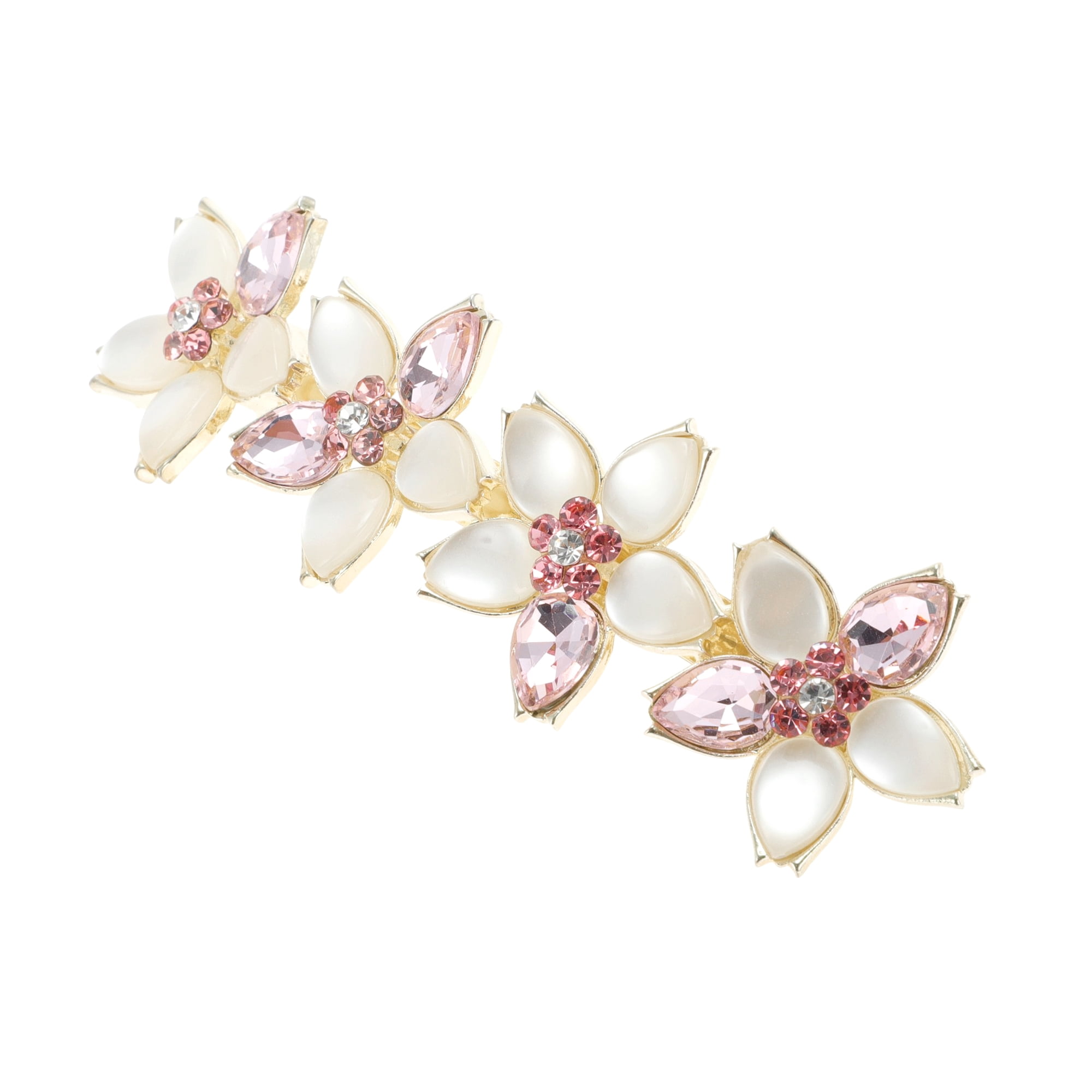 Unique Bargains Rhinestone Flower French Barrette Hair Clips Gold, Pink