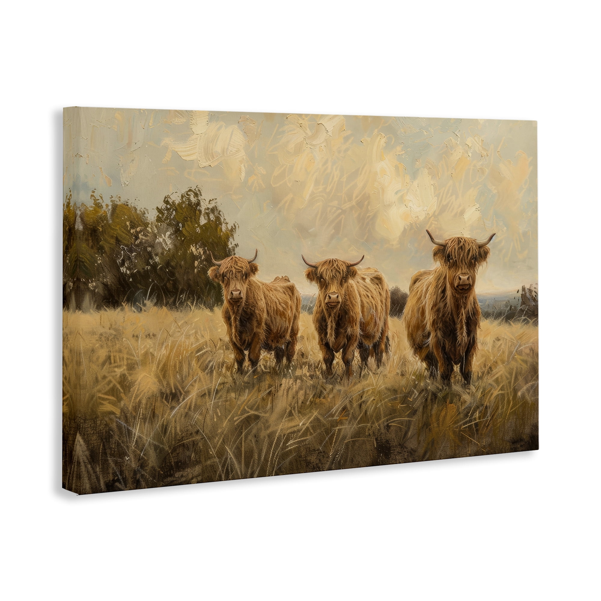Stupell Industries Three's A Party Cattle Animals & Insects Painting Gallery Wrapped Canvas Art Print Wall Art, 36 x 24