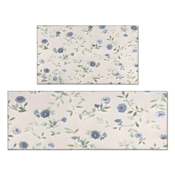 Pioneer Flower Floral Print Pattern Kitchen Rugs Sets Of 2,Anti Fatigue Kitchen Mat Rugs Non Slip Washable,Decorative Kitchen Floor Mats for Kitchen,Sink,Laundry,17"x30" 17"x47"