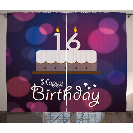 Best Home Decoration Stores 16th Birthday Decorations Curtains 2 Panels Set, Cake Candle Anniversary of Birth Best Wishes Young Image, Window Drapes for Living Room Bedroom, 108W X 84L Inches, Fuchsia Dark Blue, by Ambesonne ()