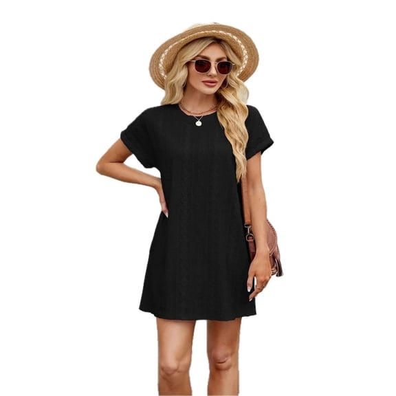 Women's Round Neck Short Sleeve Mini Dress 65% Rayon 30% Polyester 5% Spandex Lightweight Daytime Wear Daily Wear