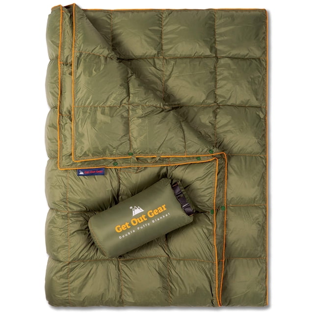 Get Out Gear Manta de camping doble hinchada: extra hinchada, plegable, ligera y cálida | Ideal para exteriores, viajes, estadios, festivales, playa, hamacas | Edredón de campamento resistente al agua