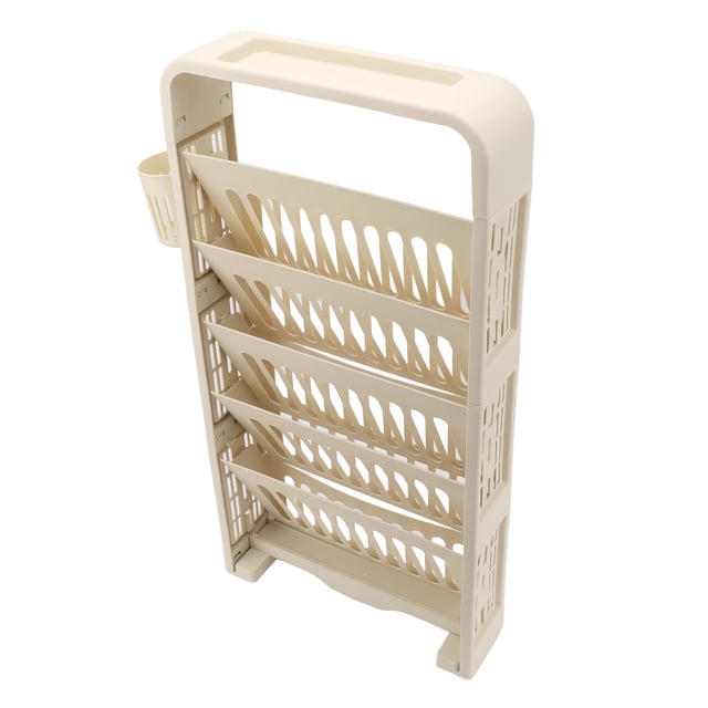 M Buder Librero Estantería Carrito Organizador Multiusos 6 Niveles con Ruedas para Libros y Útiles Escolares, Color Crema (72x37x10 cm / 28.3x14.6x3.9 in)
