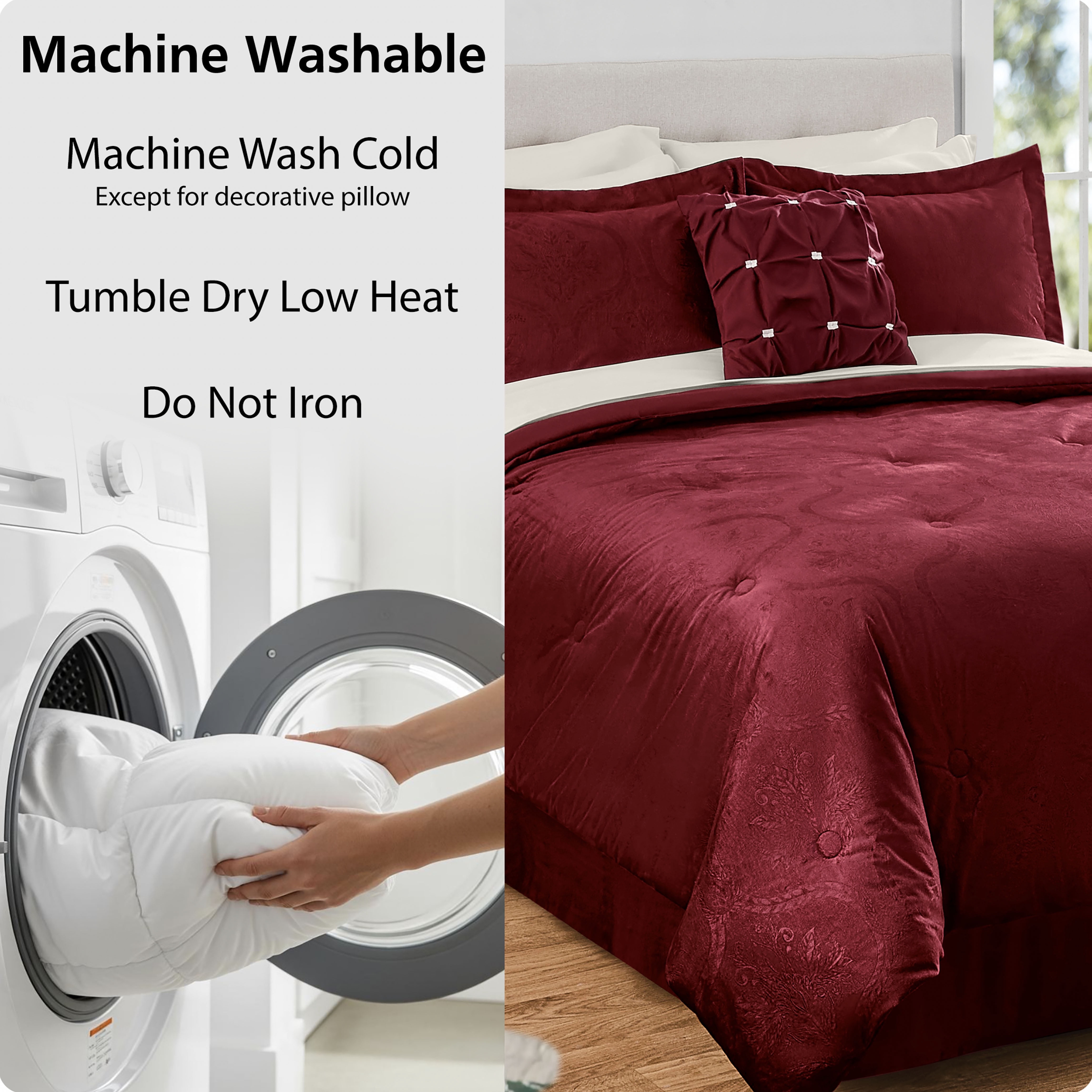 Mainstays All in One Reversible Comforter and Sheet Set- 11 Piece, Full, Red Velvet