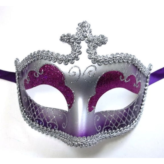 Purple Silver Glitter Venetian Masquerade Costume Mask Halloween New Years Party