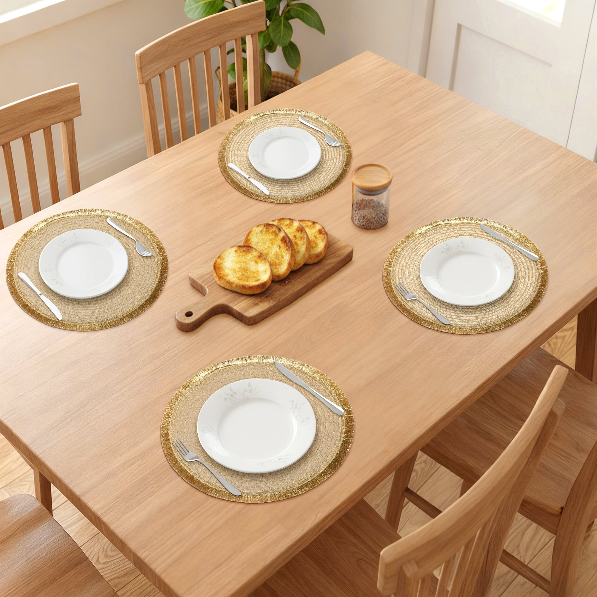 Unique Bargains 6Pcs Round Woven Decor Indoor Outdoor Placemats Gold 15x15inch