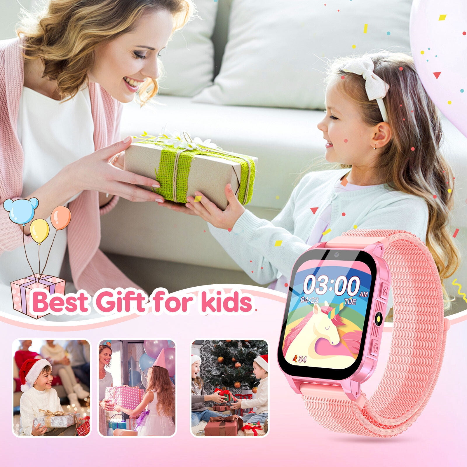 TOPCHANCES Kids Smart Watch for Boys Girls, Touch Screen Smartwatch with 30 Games, 140 Learning Cards, Storytelling, Camera, Video, Music Player, Pedometer (Pink)