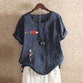 thumbnail image 2 of Pompotops Blouse Décontractée à Manches Courtes en Coton et Lin Col Rond Imprimé T-Shirt, 2 of 4