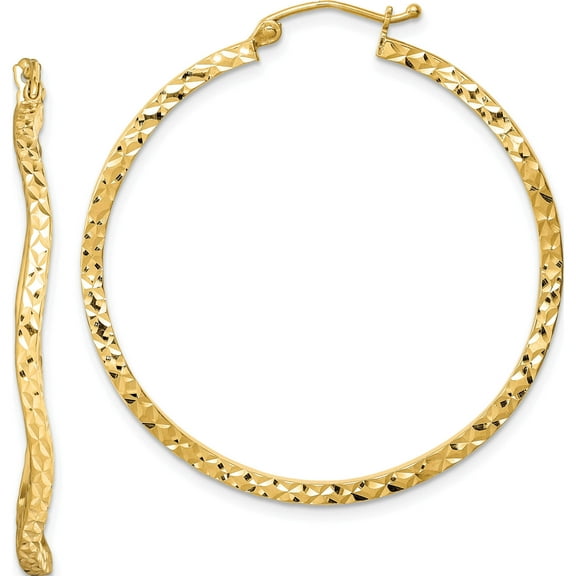 Sterling Silver Gold-Plated Diamond Cut 2mm Wavy Hoop Earrings (41 X 41) Made In Indonesia qe8464