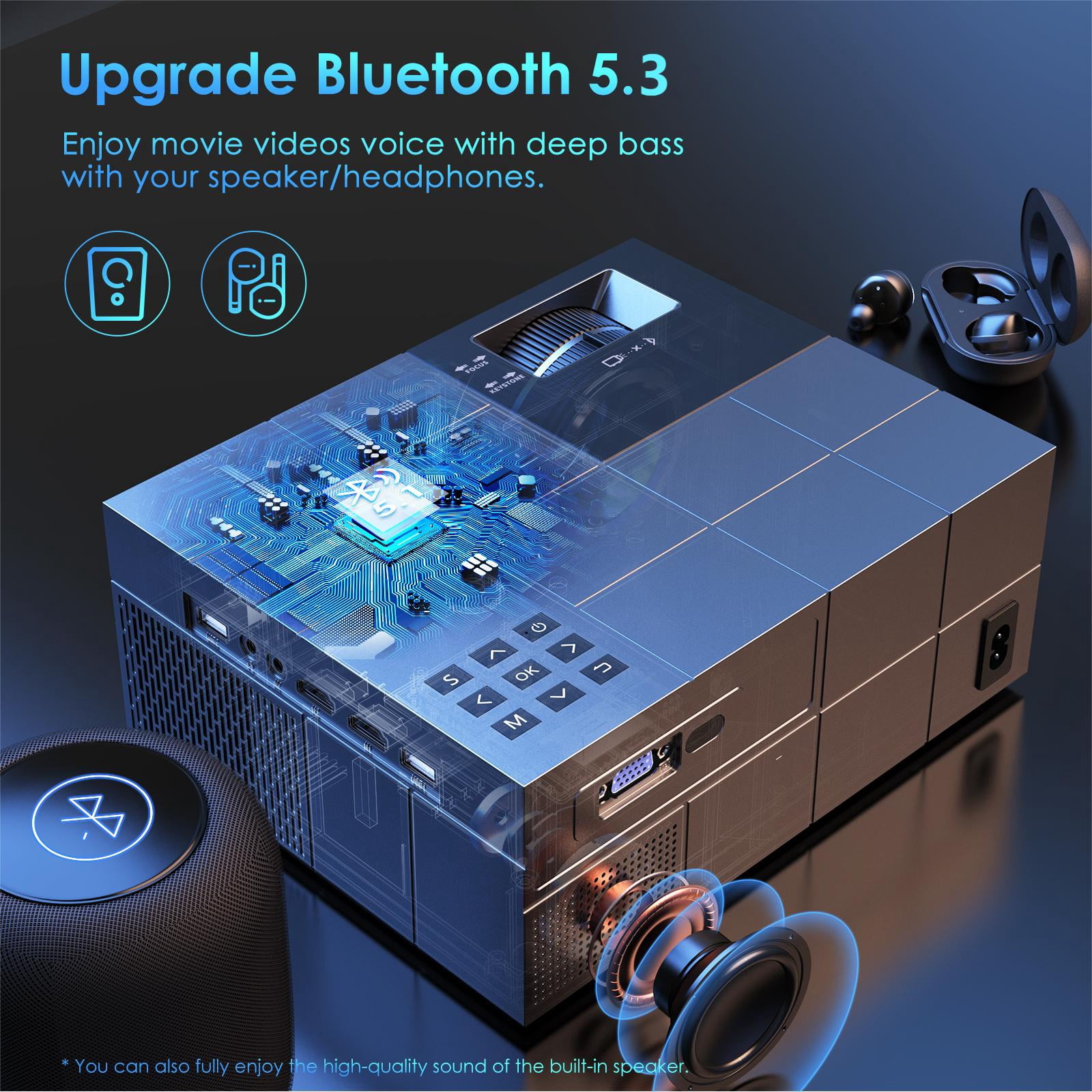 WiFi & Bluetooth 4K Projector, LCD Technology 1080P Movie Projector with 100" Screen, Sleep Timer