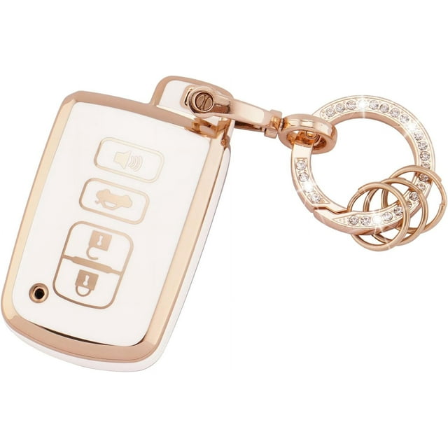 HAHDAXIA for Toyota Key Fob Cover Soft TPU Full Protection Key Case Shell with Bling Keychain Fit for Toyota Camry Avalon Corolla Highlander RAV4 Sequoia 4 Buttons Smart Key Case Holder (R-Ty
