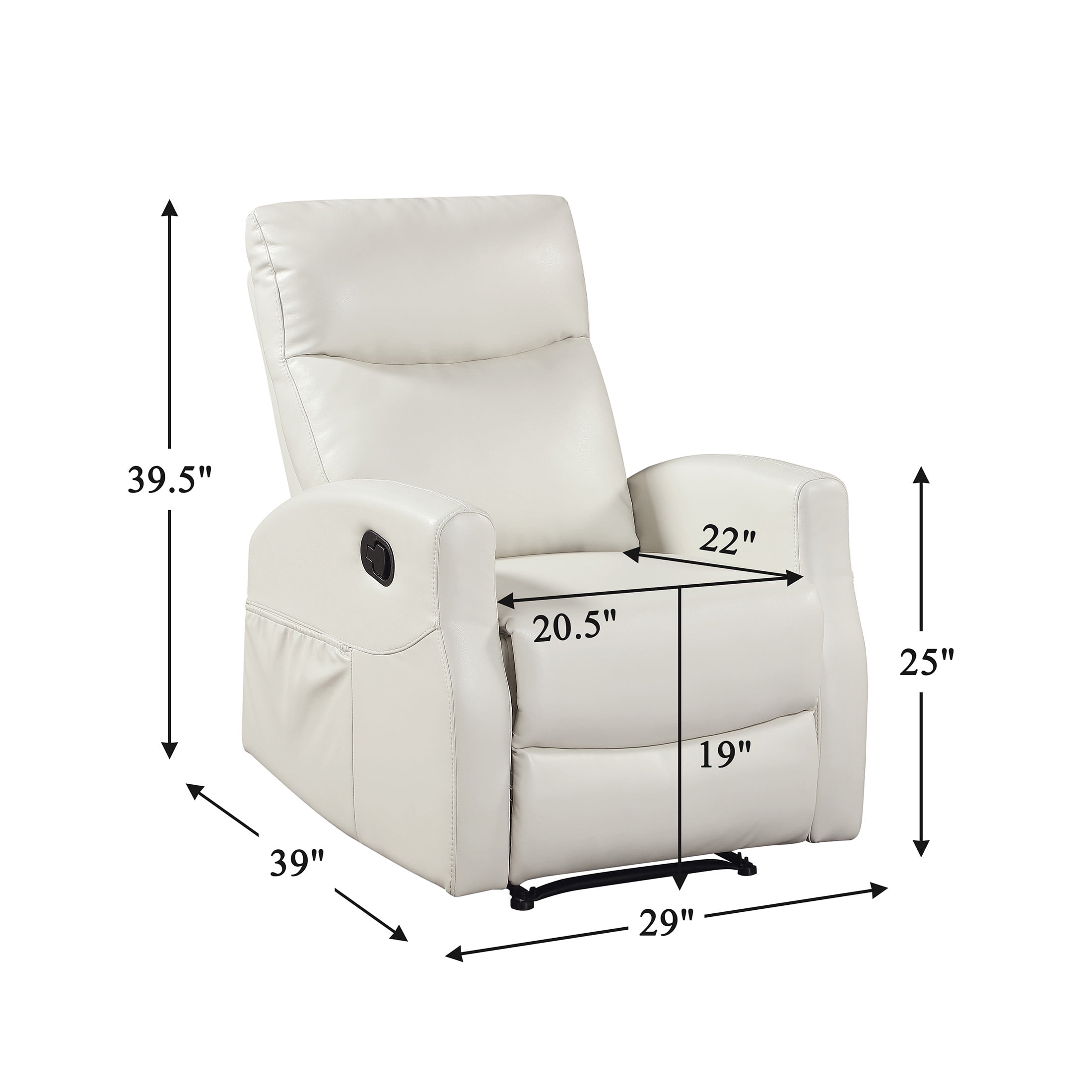 OakvillePark Novelle Faux Leather Manual Reclining Chair with Magazine Pocket, Beige