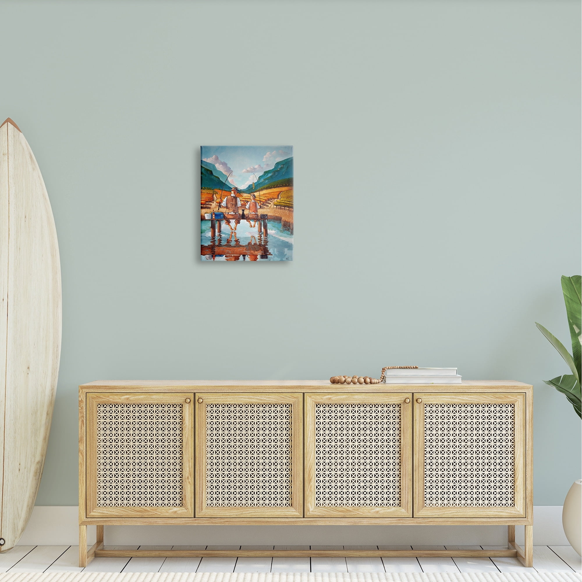 Stupell Fishing Pond Rural Quality Time Landscape Painting Gallery Wrapped Canvas Print Wall Art