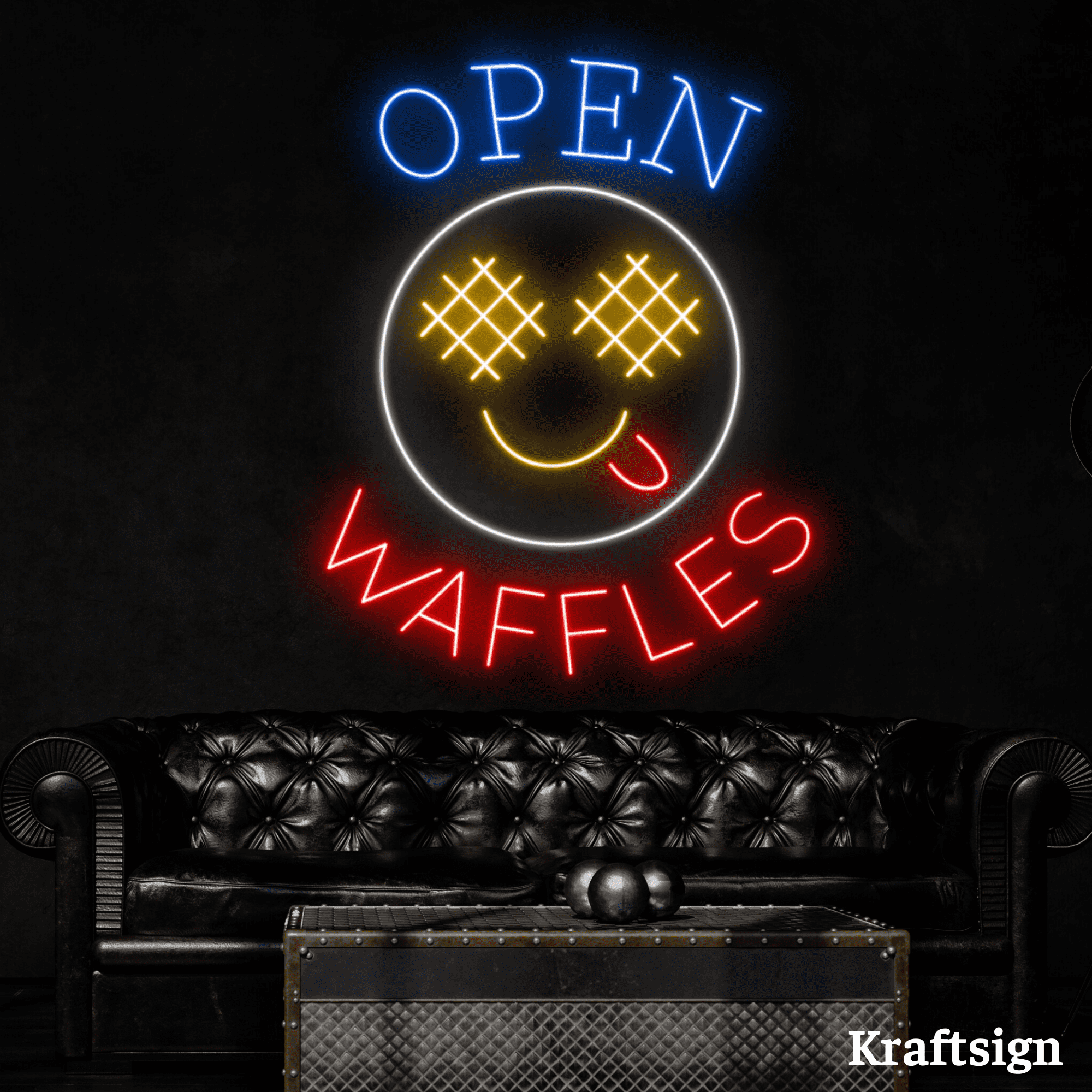 Craftnamesign Waffles Neon Signs, Open LED Sign, Waffles Bakery Shop Decor