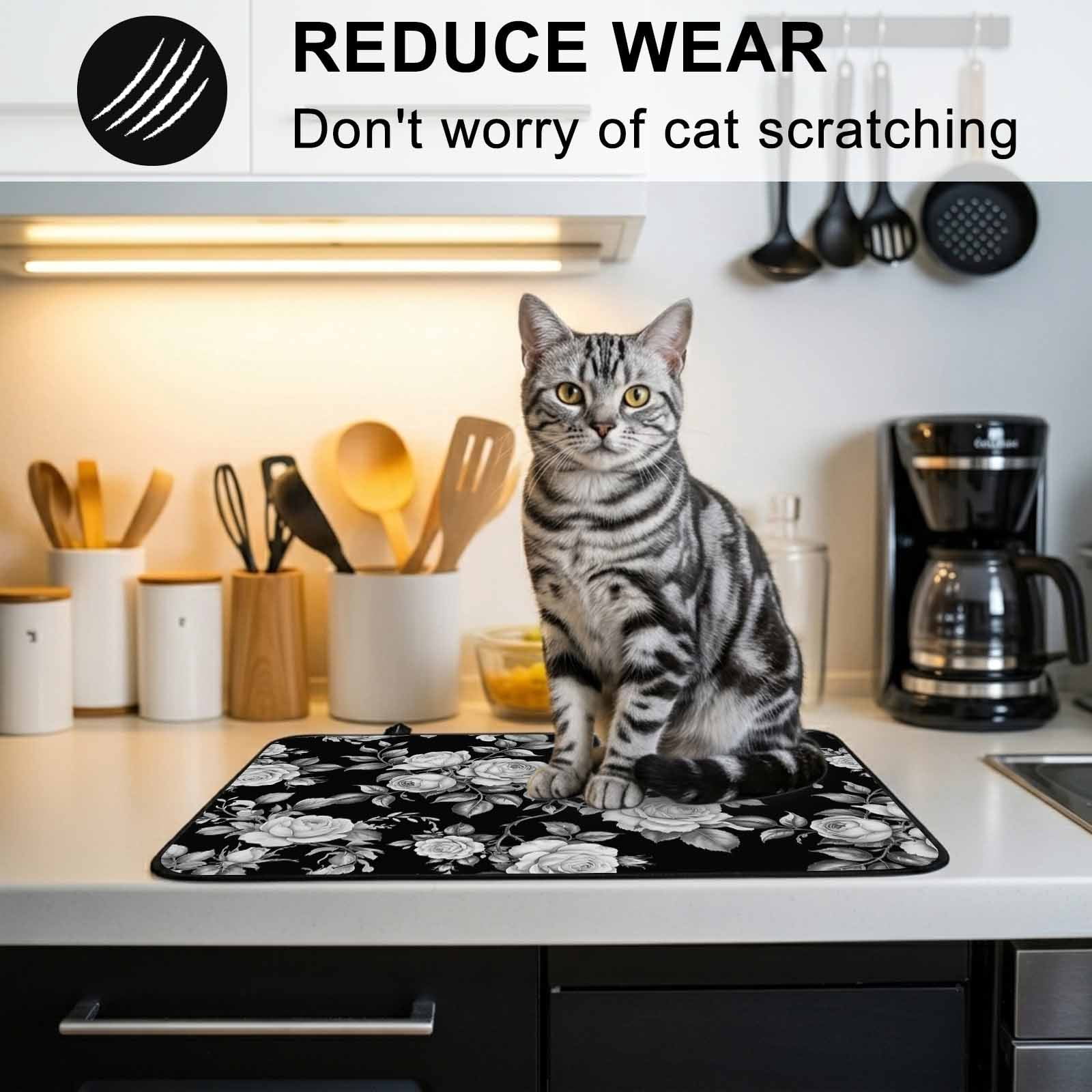 Black Rose Stove Top Cover for Electric Stove, Heat-proof & Non Slip Glass Top Stove Cover Protector, Vintage Pastoral Botanical Floral Leaves Vines Kitchen Flat Cooktop Rubber Mat 31x24 Inches