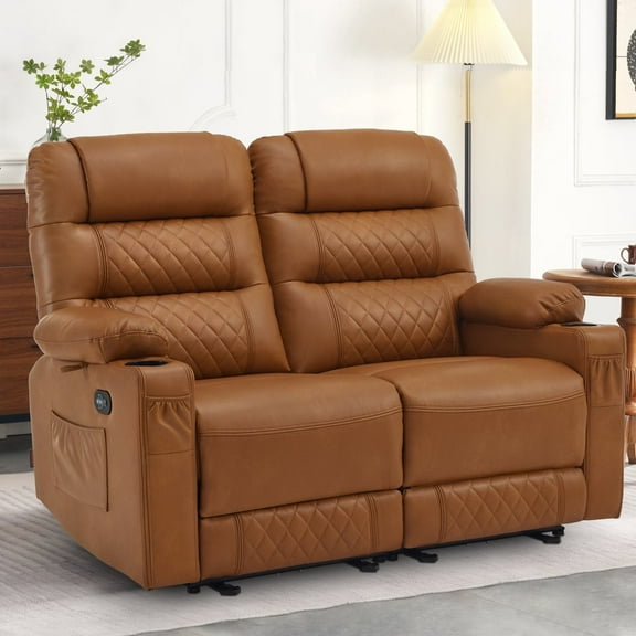 MCombo Power Loveseat Recliner, Electric Reclining Loveseat Sofa with Heat and Vibration, Cup Holders, USB Charge Port, Faux Leather Reclining Sofa for Living Room PR622