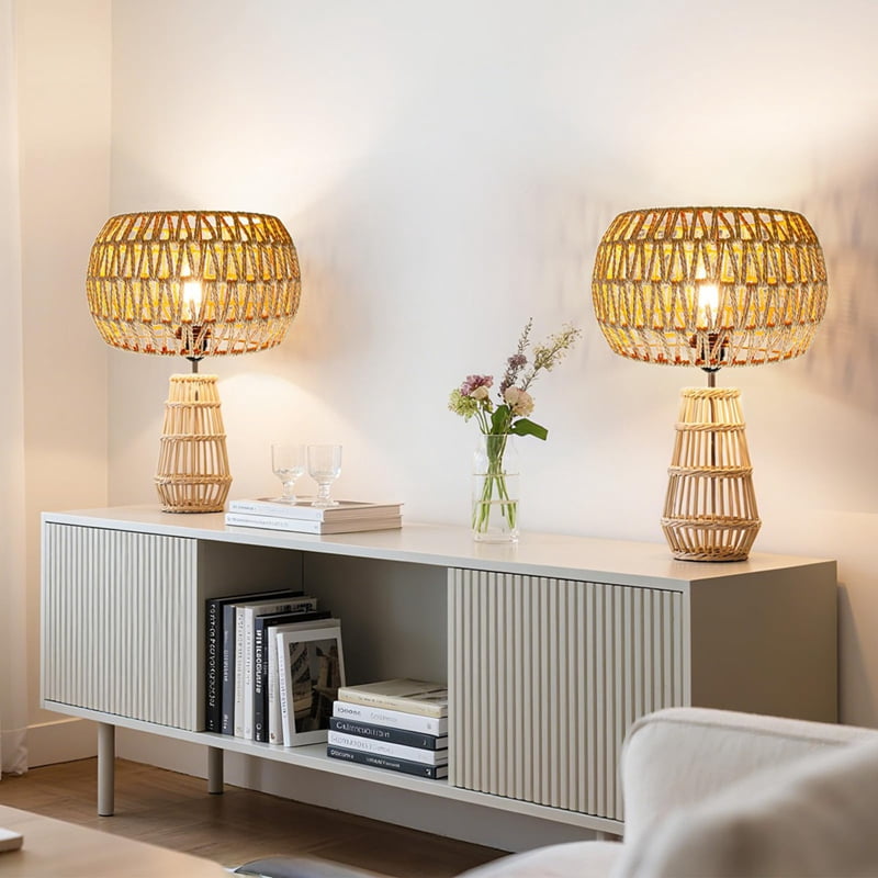 Hanging Light Lamp Shades Boho Rattan Lamp Shades, Woven LampShades for Floor Lamps Rattan Pendant Lights