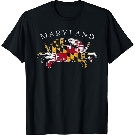 MD Blue Crab Silhouette with Maryland State Flag distressed T-Shirtmen and women can wear, black, white, gifts.S,M,L,XL,2XL,3XL,1560XL