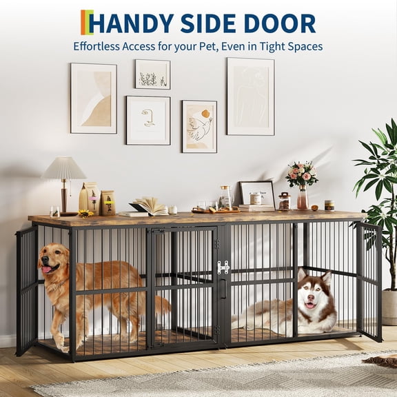 XXL Double Dog Crate Furniture – Heavy Duty Wooden Kennel with Divider – 2 Lockable Doors – Indoor Large Dog Cage Side Table TV Stand – Modern Dog House for Medium & Large Breeds – NPTT-TM04