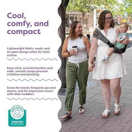 Boppy ComfyHold Cross-Body Hip Baby Carrier - Light, Compact, and Breathable with Wide Comfy Seat and Snug No-Slip Fit, Baby Safety Alliance Verified