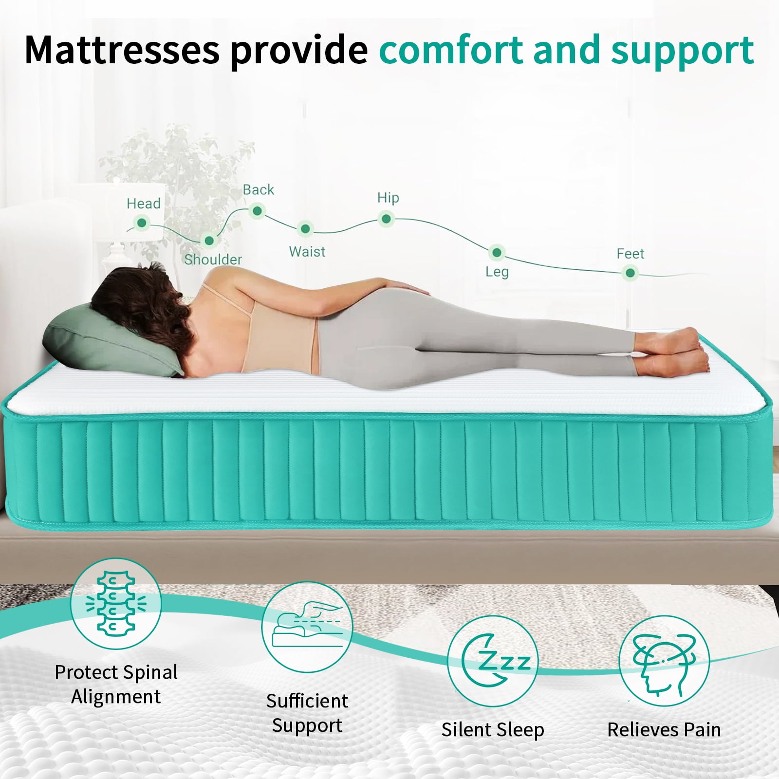 VFD 12 inch Full Size Hybrid Mattress - Medium Firm, Memory Foam & Pocket Springs, Motion Isolation, Edge Support, Pressure Relief, Ships Compressed