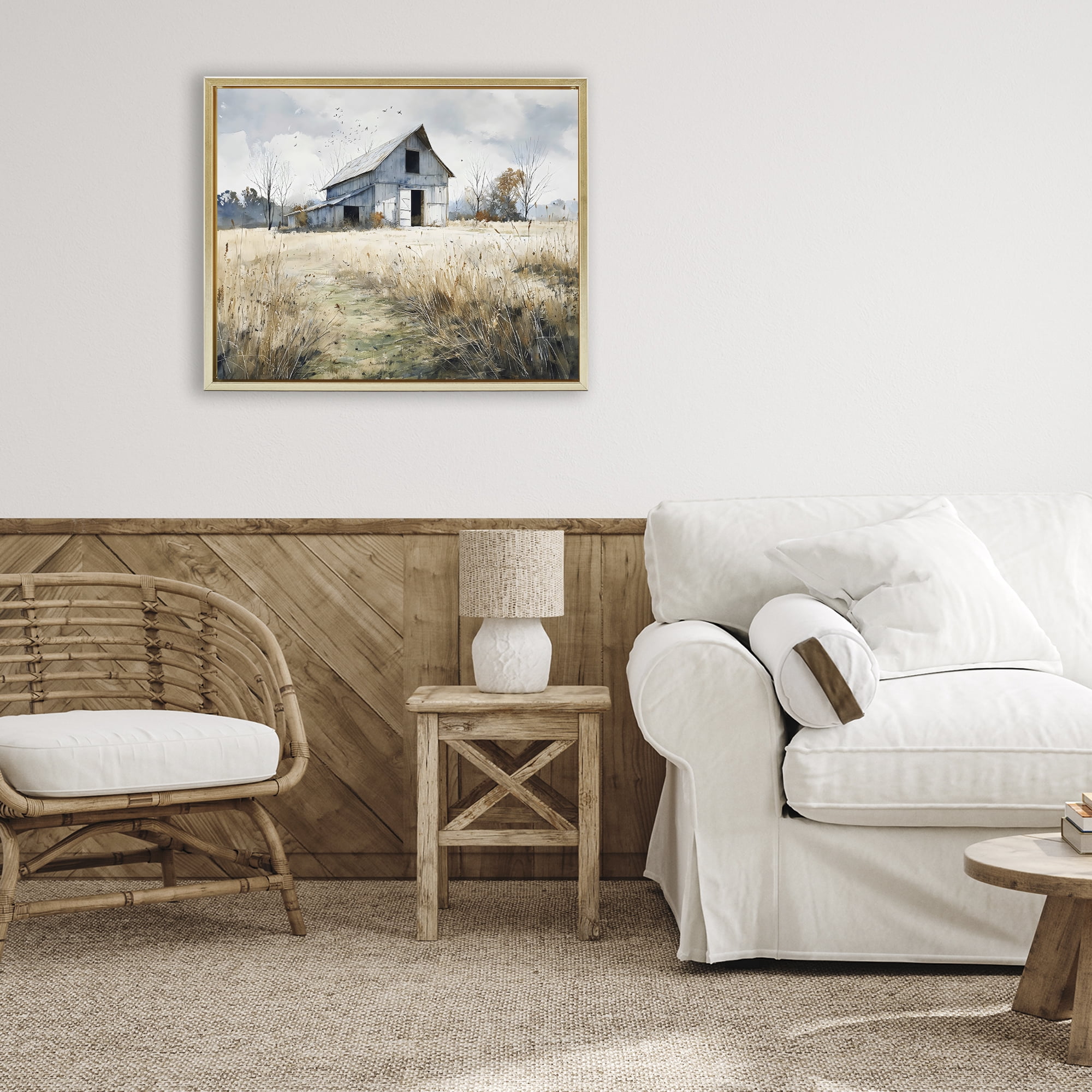 Stupell Industries Old Blue Barn in Farmland Gold Framed Floater Canvas Wall Art, design by Franklyn Gregory