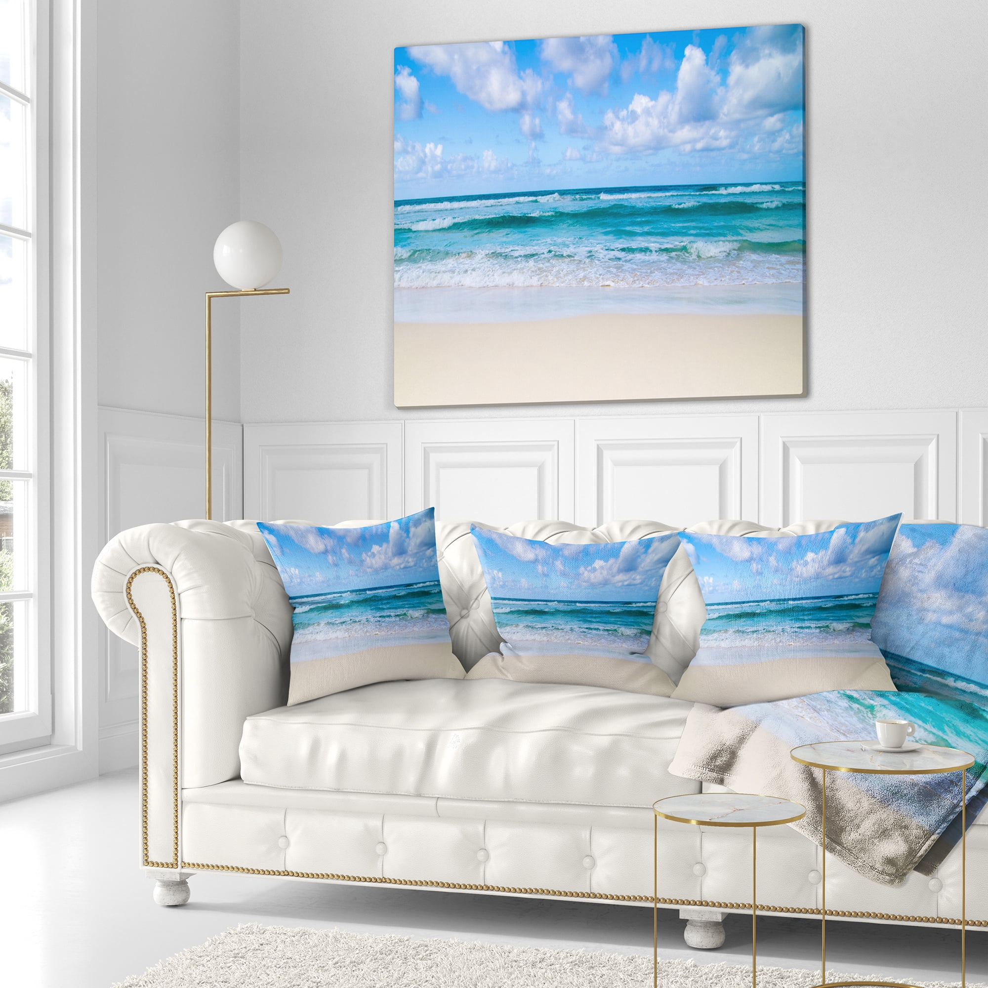 Designart Serene Blue Tropical Beach - Seashore Throw Pillow - 18x18