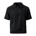 thumbnail image 6 of Men's Vintage Jacquard Knit Shirts Casual Short Sleeve Quarter Zip Collared Golf T-Shirts Summer Modern Fit Old Money Style Lightweight Breathable Beach Vacation Tops, 6 of 7