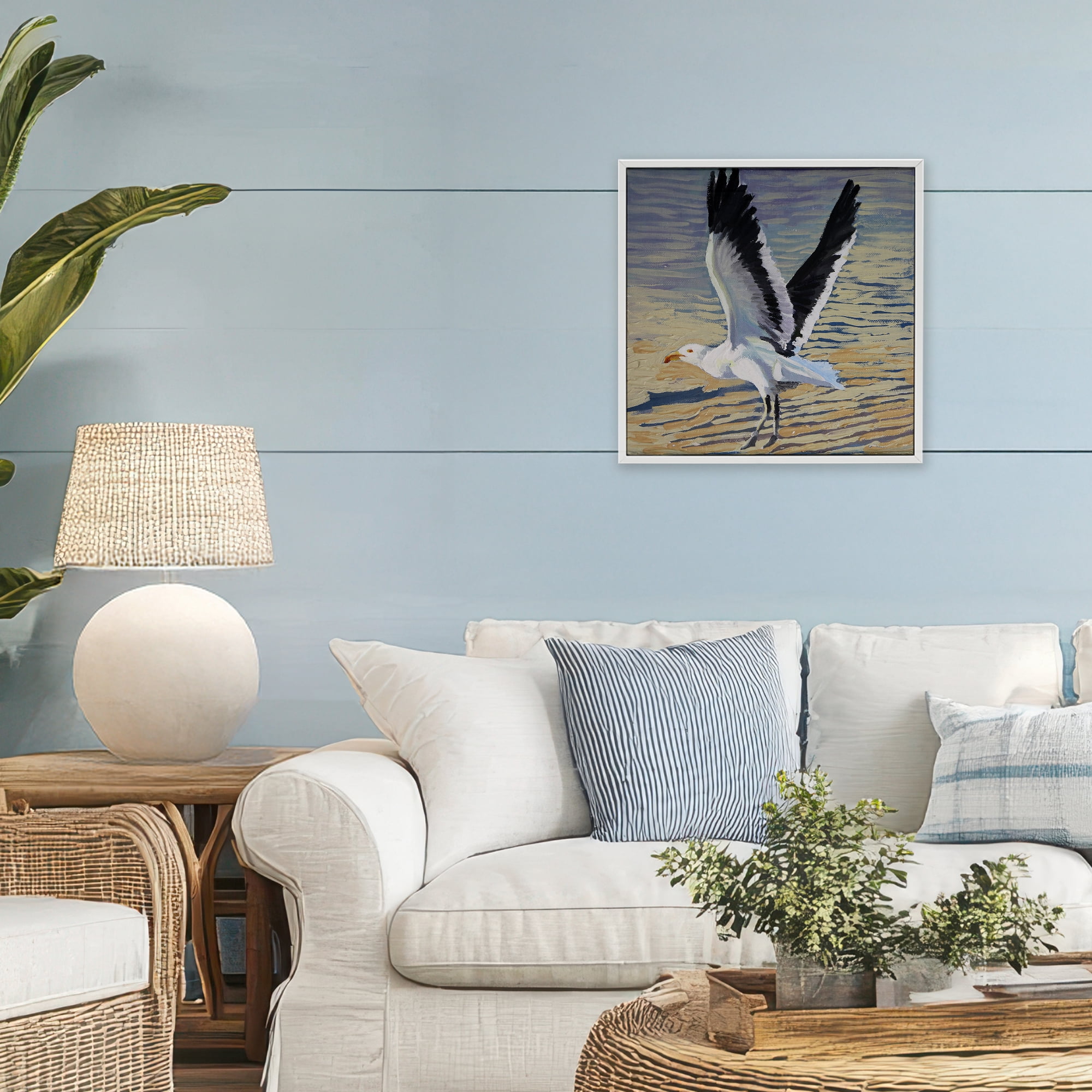 Stupell Industries Seagull Taking Flight White Framed Giclee Art, design by Violeta Vollmer